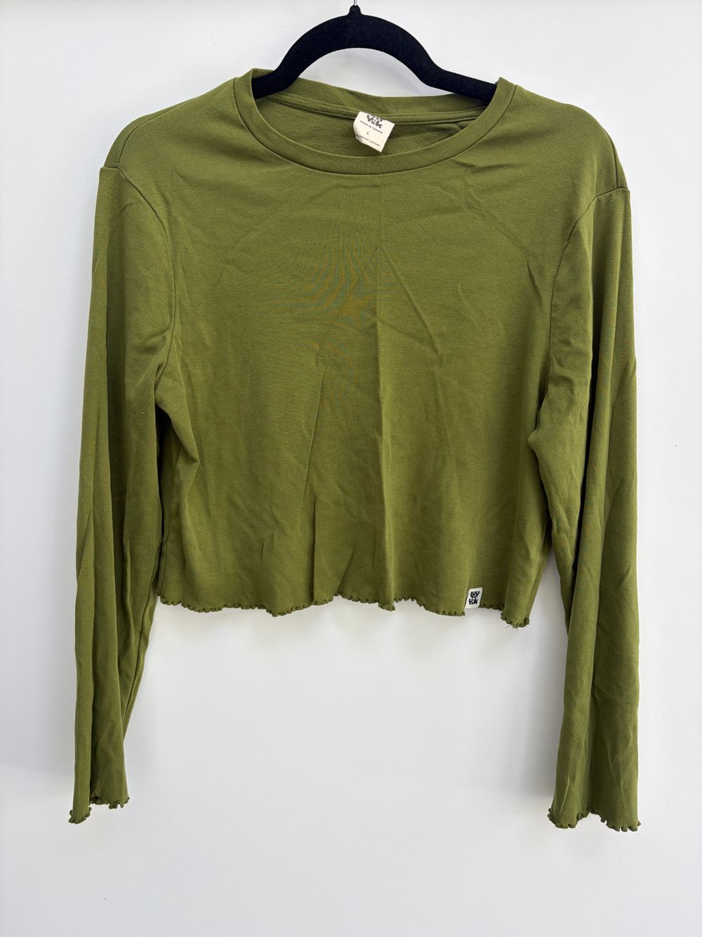 Lucy & Yak Olive Green Lettuce Hem Top