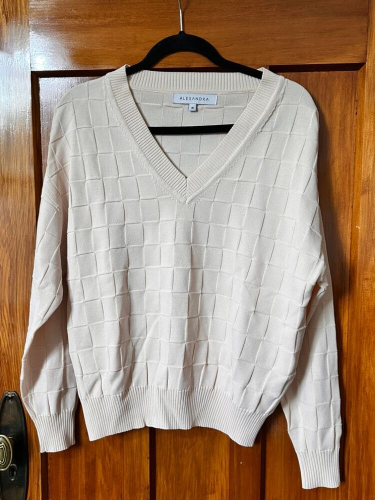 Alexandra Cream Textured V-Neck Jumper