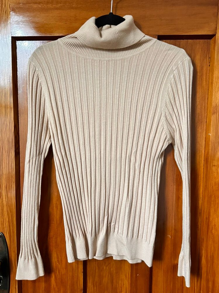 Humidity Beige Ribbed Turtleneck Jumper