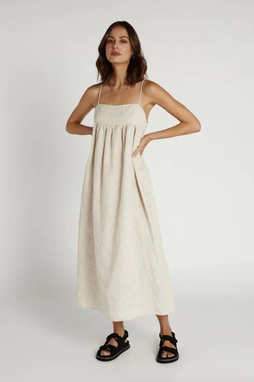 DISSH - MADDOX NATURAL LINEN MIDI DRESS on Designer Wardrobe