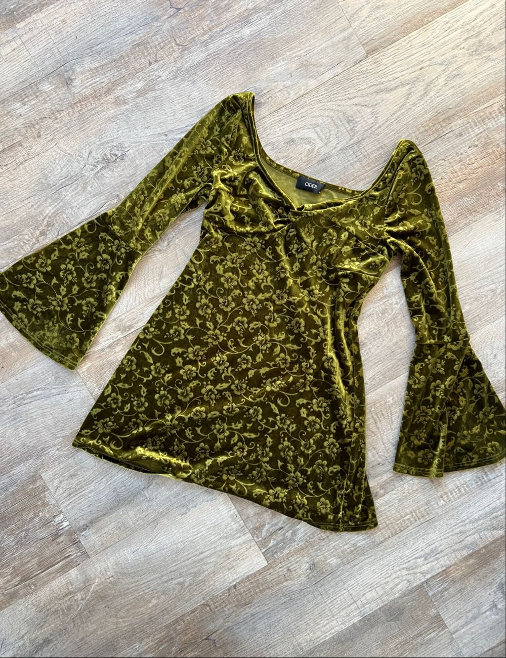 Cider Olive Green Velvet Mini Dress