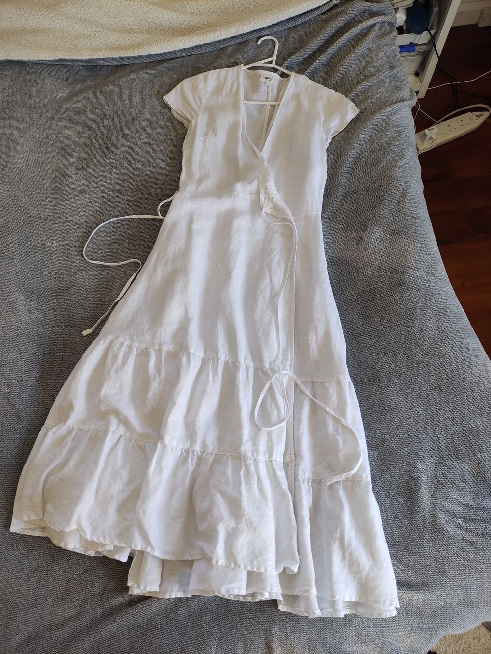 Seed Heritage - White wrap linen dress on Designer Wardrobe