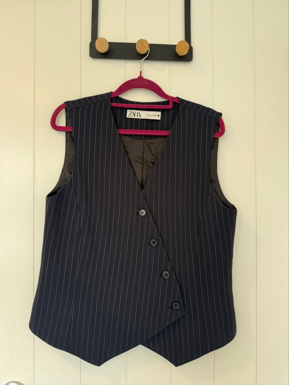 Zara Asymetric Navy Pinstripe Waistcoat