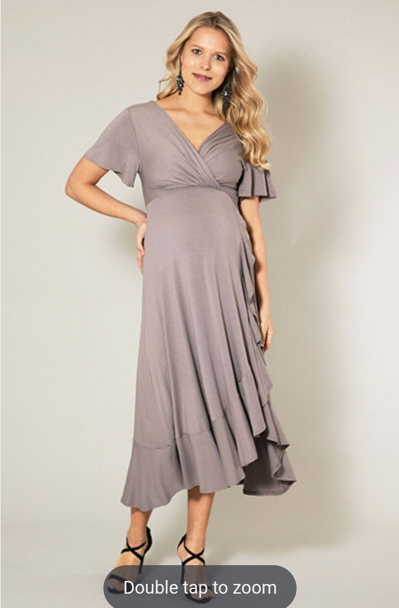 Grey Wrap Maternity Midi Dress