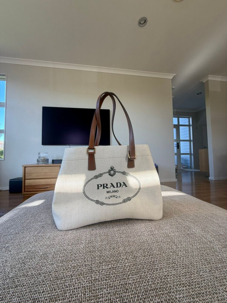 Prada Beige Canvas Tote Bag