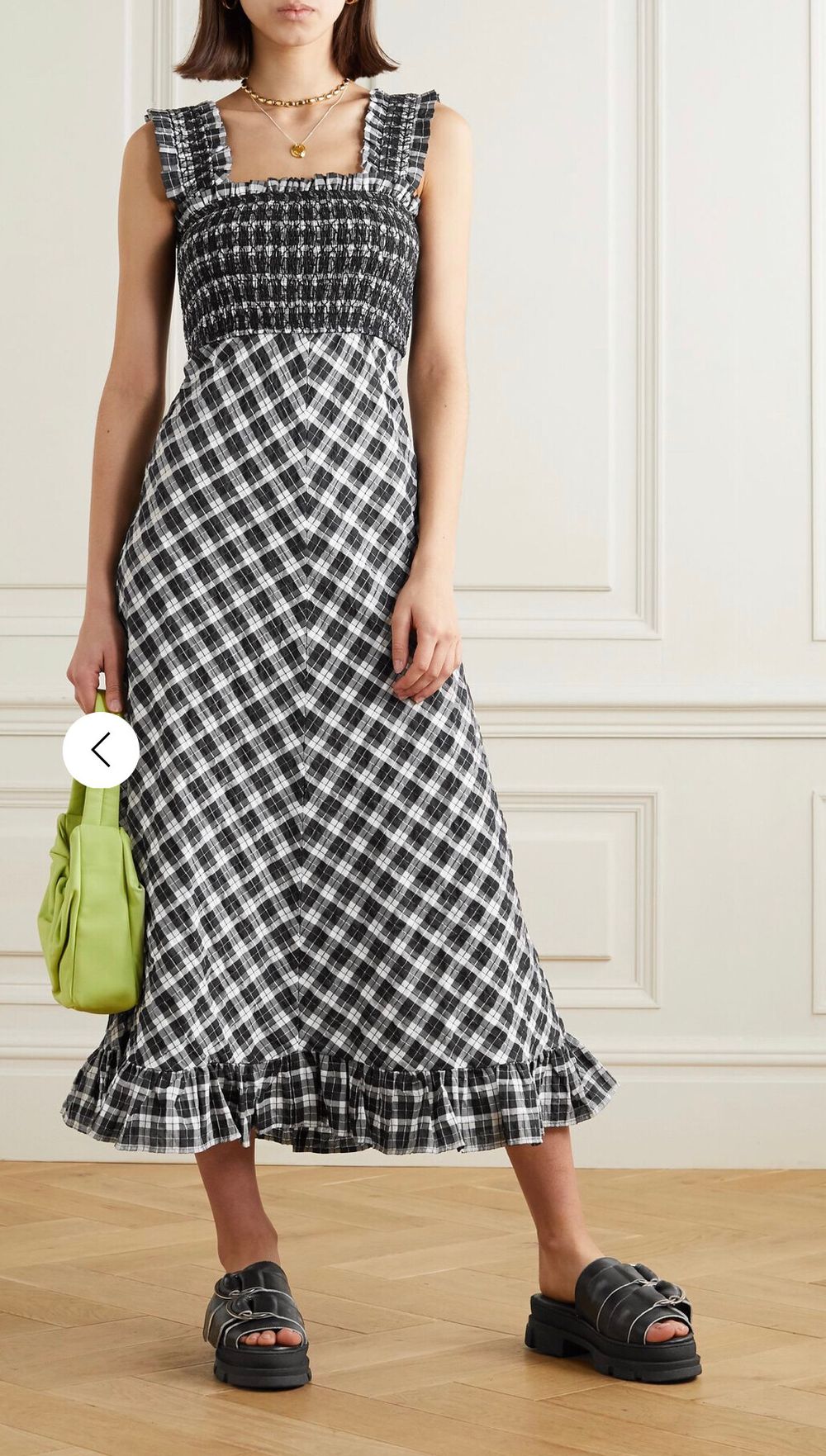 ganni seersucker maxi dress Ganni Seersucker Check Smock Maxi Dress