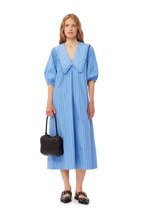 Ganni Re Cut Striped Blue Dress