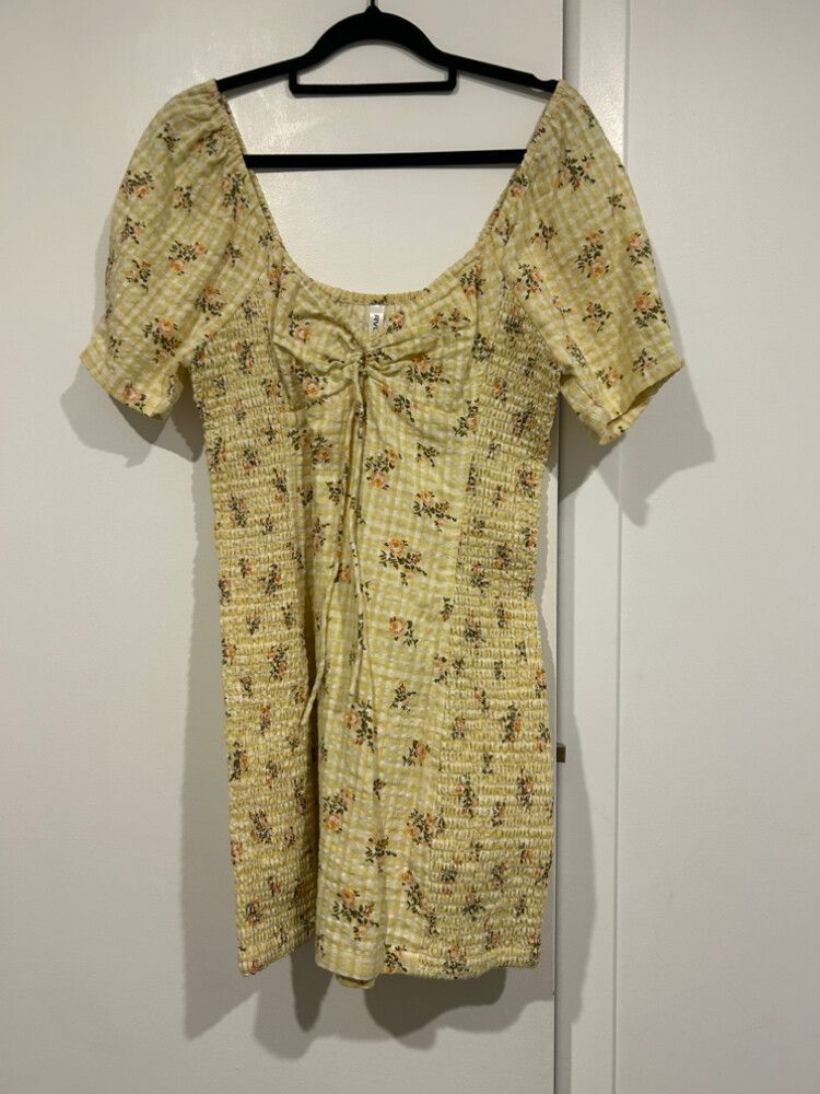 RVCA Yellow Gingham Floral Dress