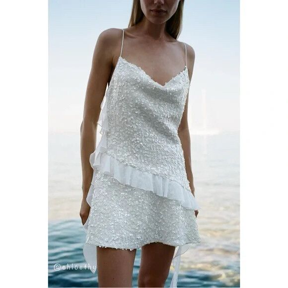 zara white glitter dress ZARA crystal pearls sequin dress – KAYTURESTYLINGS main image 1