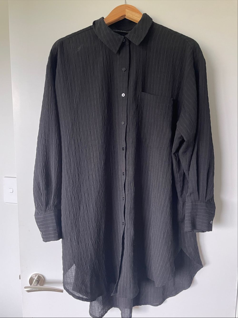Decjuba Black Crinkle Shirt Dress