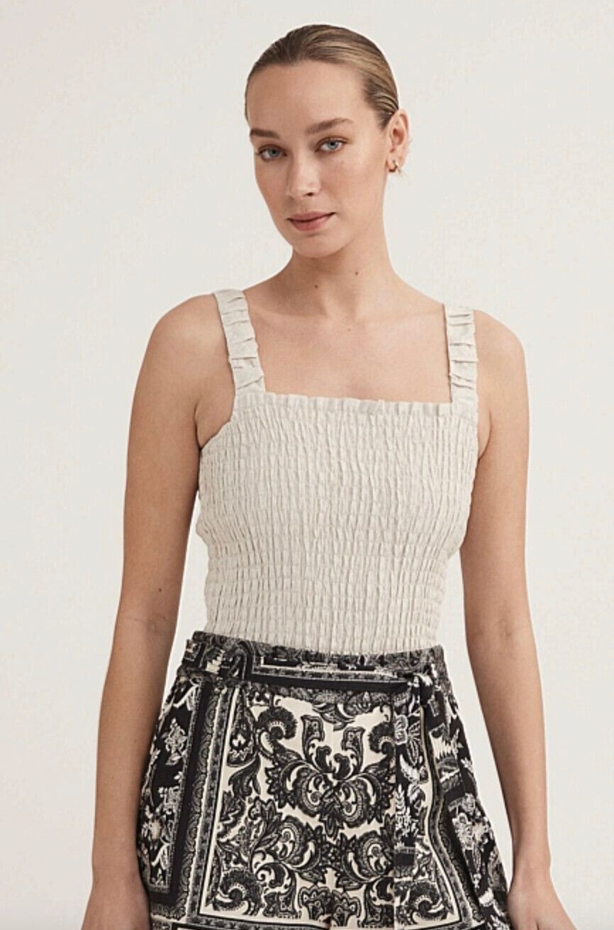 Beige Shirred Top