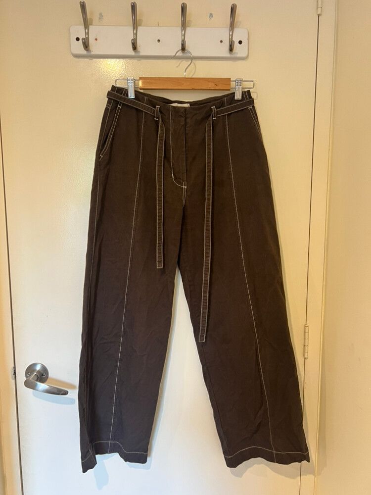 Kloke Brown Wide Leg Pants With Contrast Stitching
