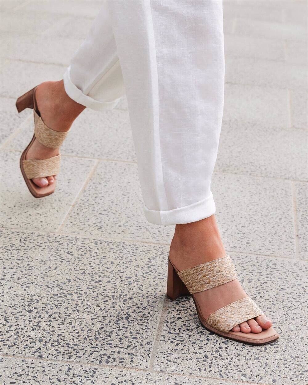 Jo Mercer SURREY MID HEEL SANDALS NATURAL RAFFIA AU 10 Eu 41 Beige Like New $289