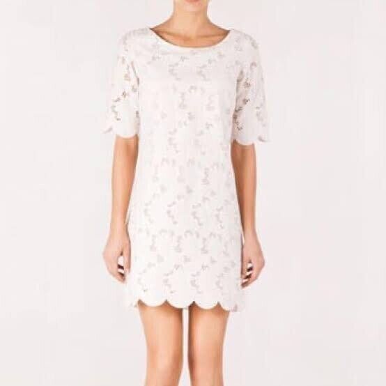 MASSIMO DUTTI white lace floral shift Mini dress 8 S Broderie Anglaise Short Sleeve Premium $269