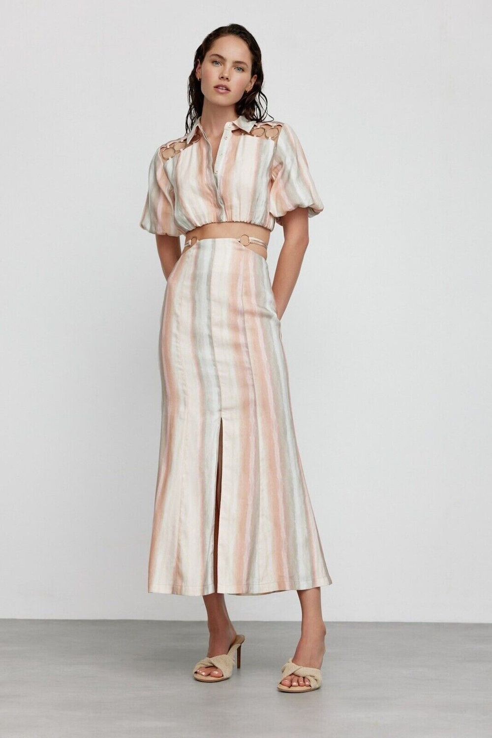 Significant Other Jessica High waist Midi Skirt Linen blend Au 14 BNWT NEW $280