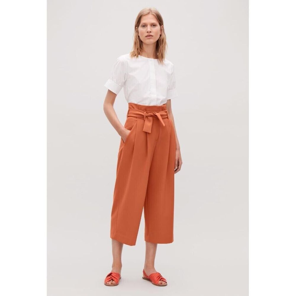 COS Orange High Waist Trousers 36 fits au 8 10 wide leg cropped Straight Pants belt $150