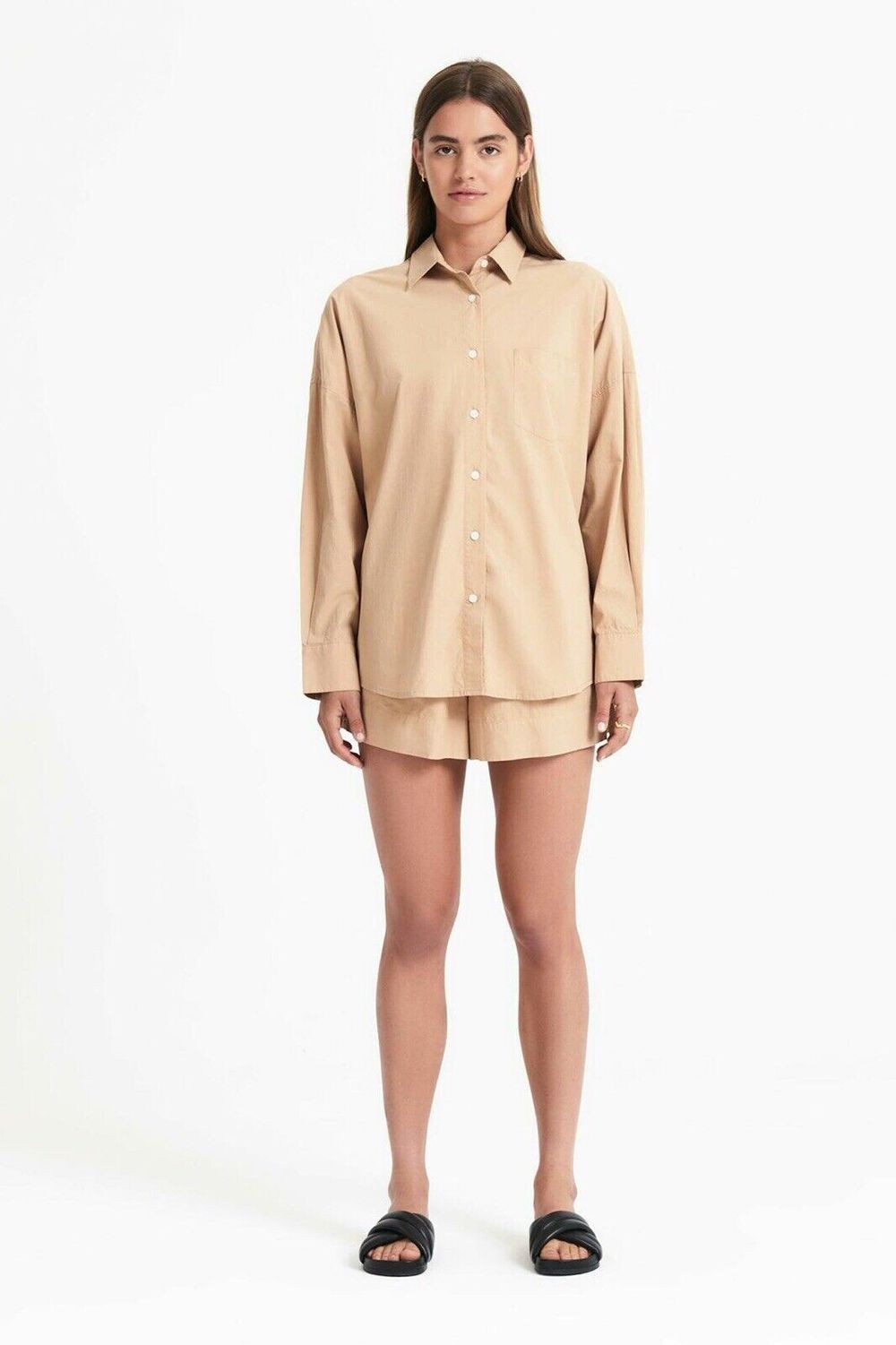 NUDE LUCY CRUZ POPLIN SHIRT Oversized Size Au 6 - 12 XS Very Relaxed Beige Tan