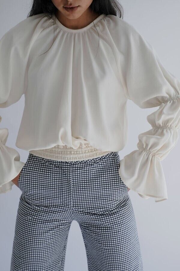 oh seven days Monday Marie Elasticated Puff Sleeve Blouse S Ivory Au 8 Designer
