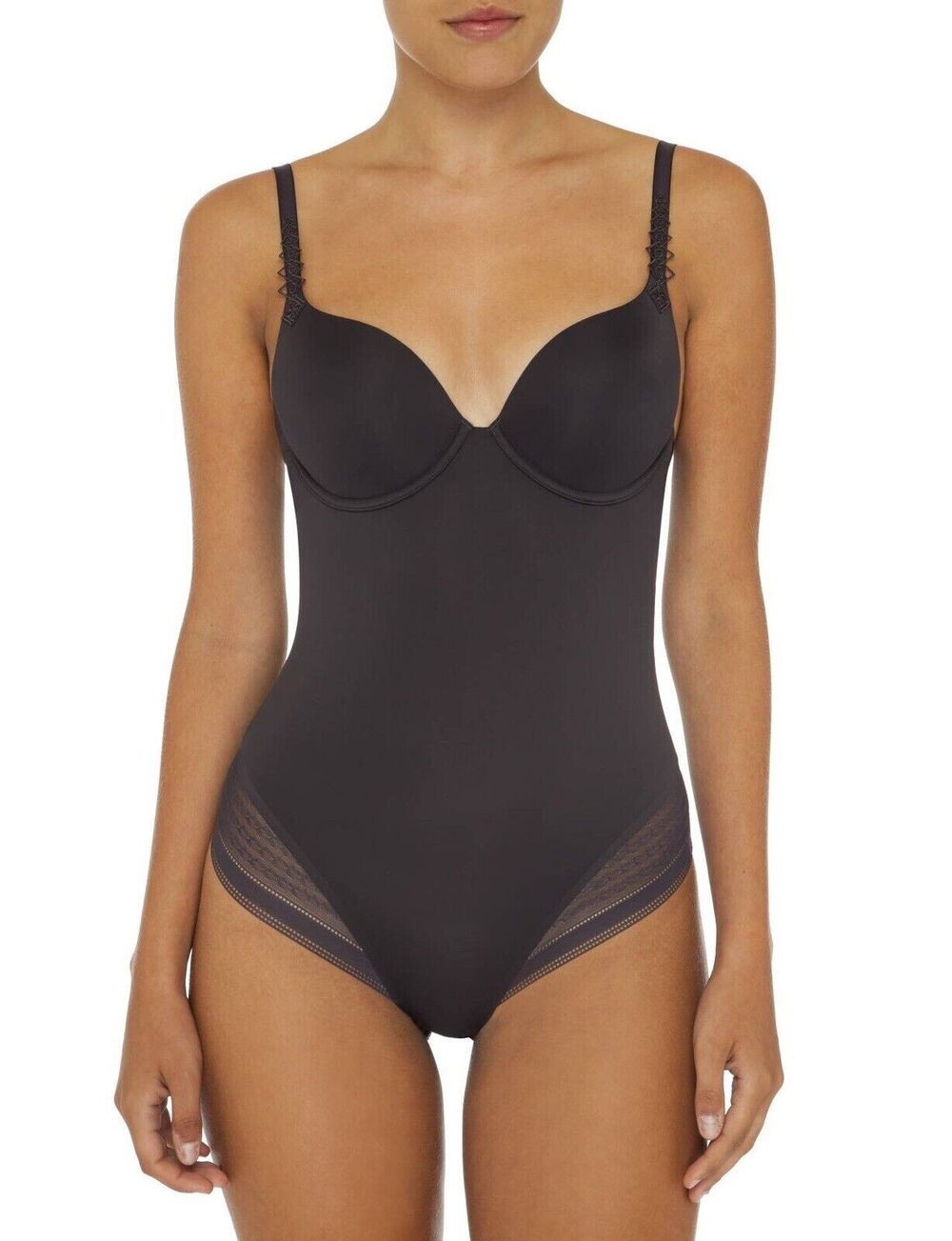 SIMONE PERELE MUSE 3D CONTROL BODYSUIT 12B Grey Shape wear Smoothing Lingerie