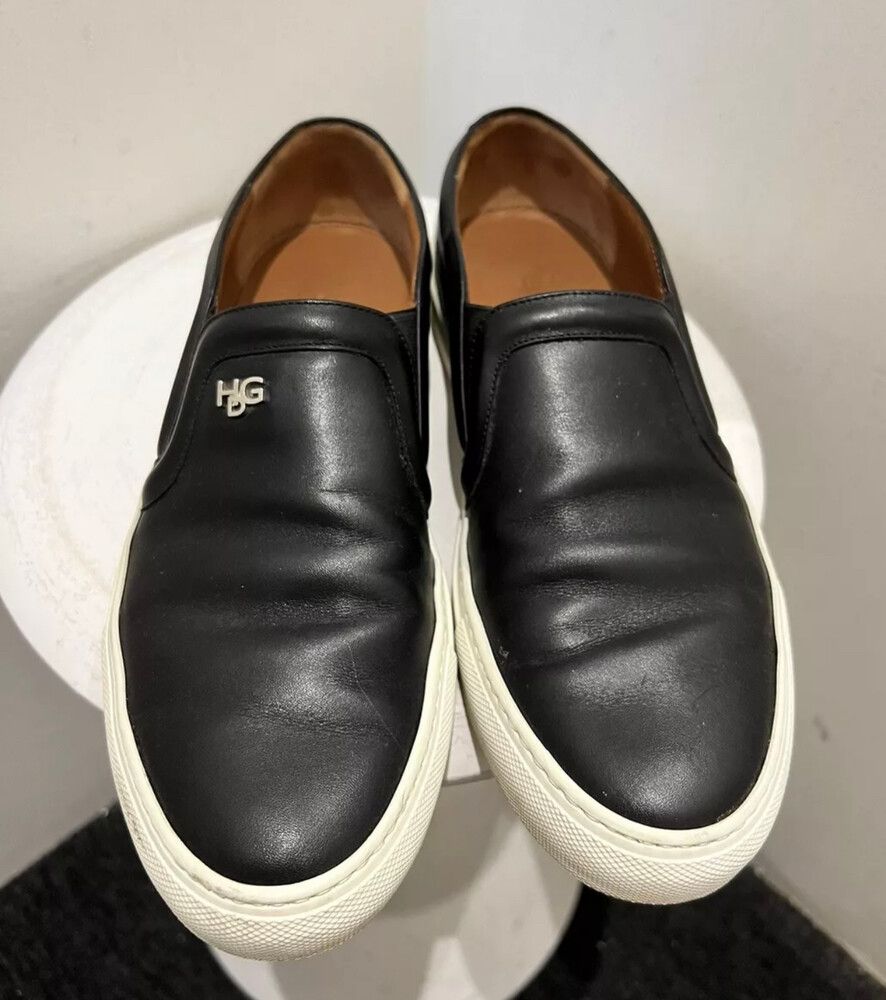 GIVENCHY Sneakers Black White Leather Slip On Au 8 - 9 39 / 40 Woman Hdg Designer Metal Logo