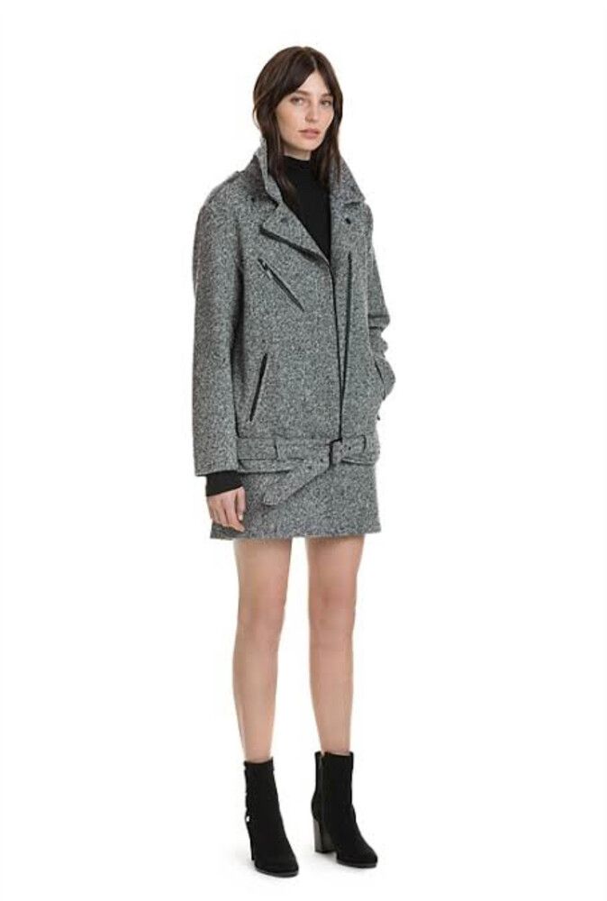 COUNTRY ROAD Bomber Rock & roll Belt Wool WINTER JACKET COAT Au 8 S Tweed grey black belted Zip premium Italy wool $459