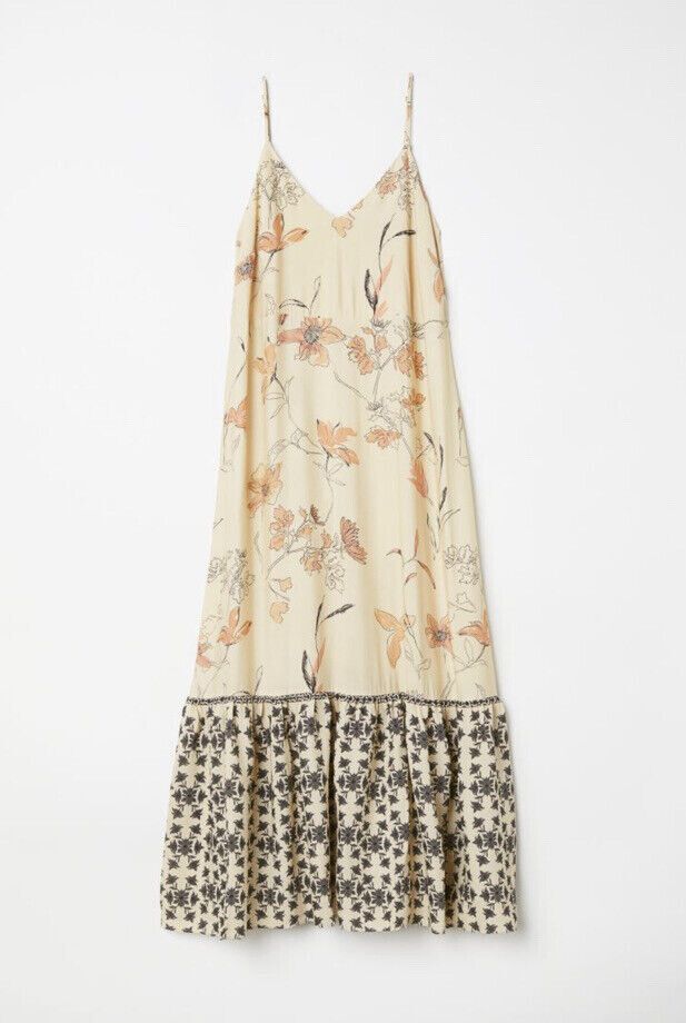 BEIGE TANGERINE H&M V neck LONG DRESS  Boho beige SOLEI Au 8 relaxed fit midi