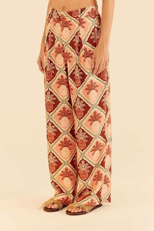 Farm Rio Long Pants Wide Leg High Waisted Au 10 M Viscose