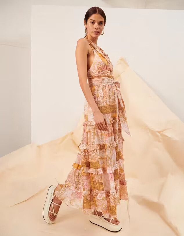 Kate Ford Larissa Ruched Gown Midi Dress Floral Open Back Size 1 Au 8 - 10 Us 6 $695