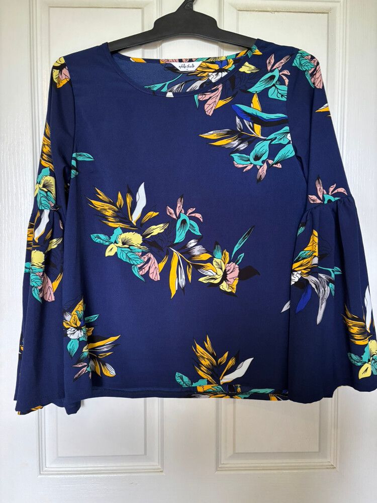 White Chalk Blue Floral Top