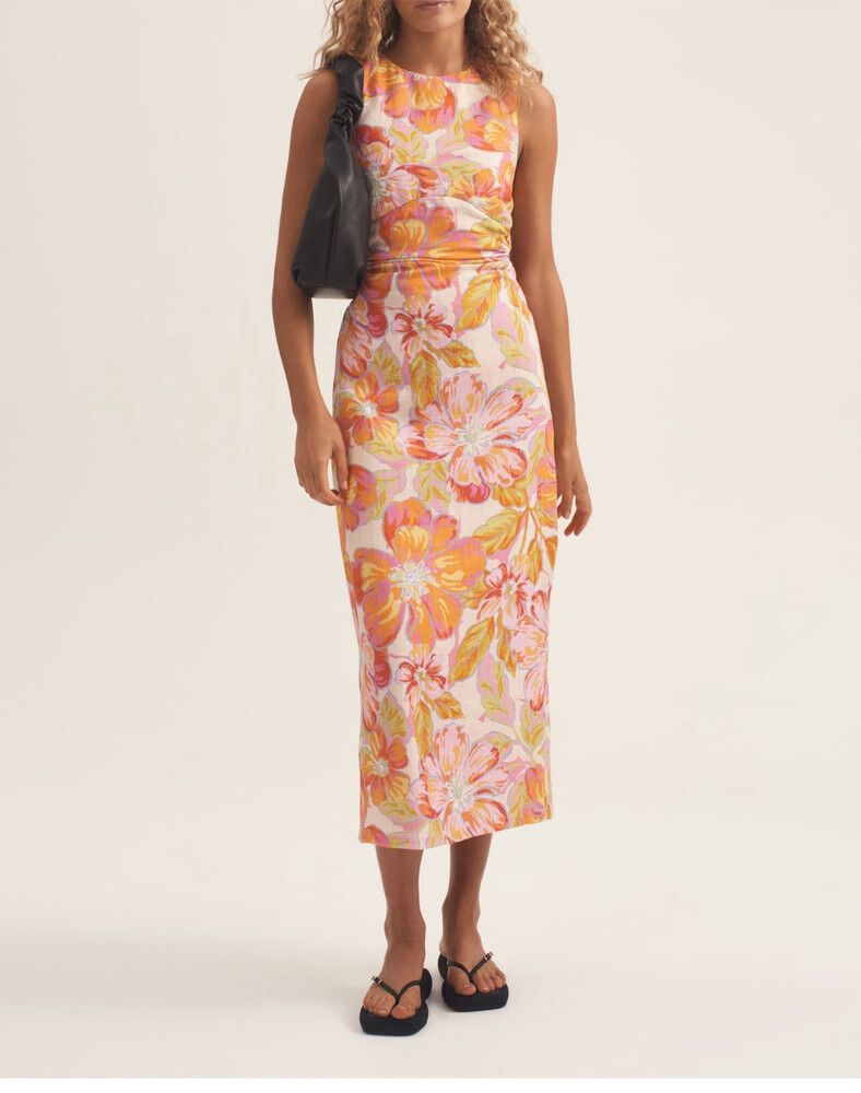 ownley orange dress Miro Midi Dress Rainbow Blur | Women Floral Midi Dress