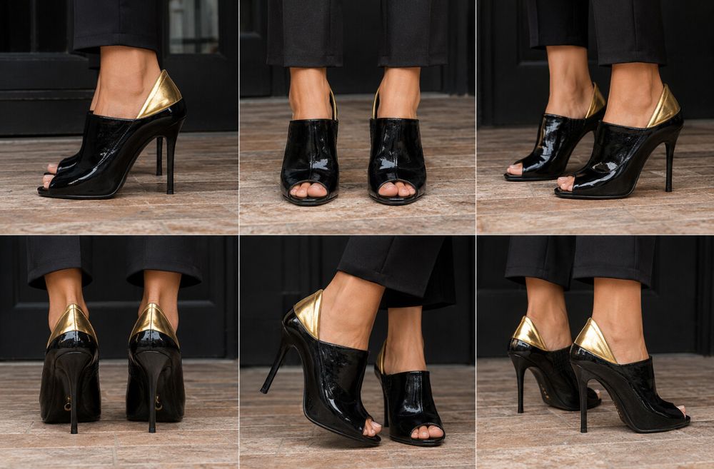 Gucci Black Patent Peep Toe Mules