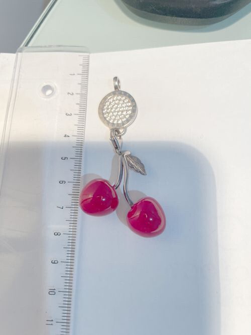 Cherry Enamel Pendant & Crystal Carrier Sterling Silver
