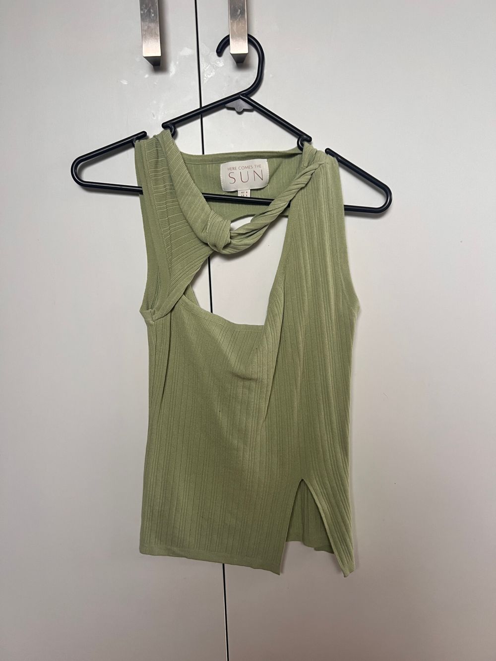 Here Comes The Sun Green Ribbed Cut-Out Top
