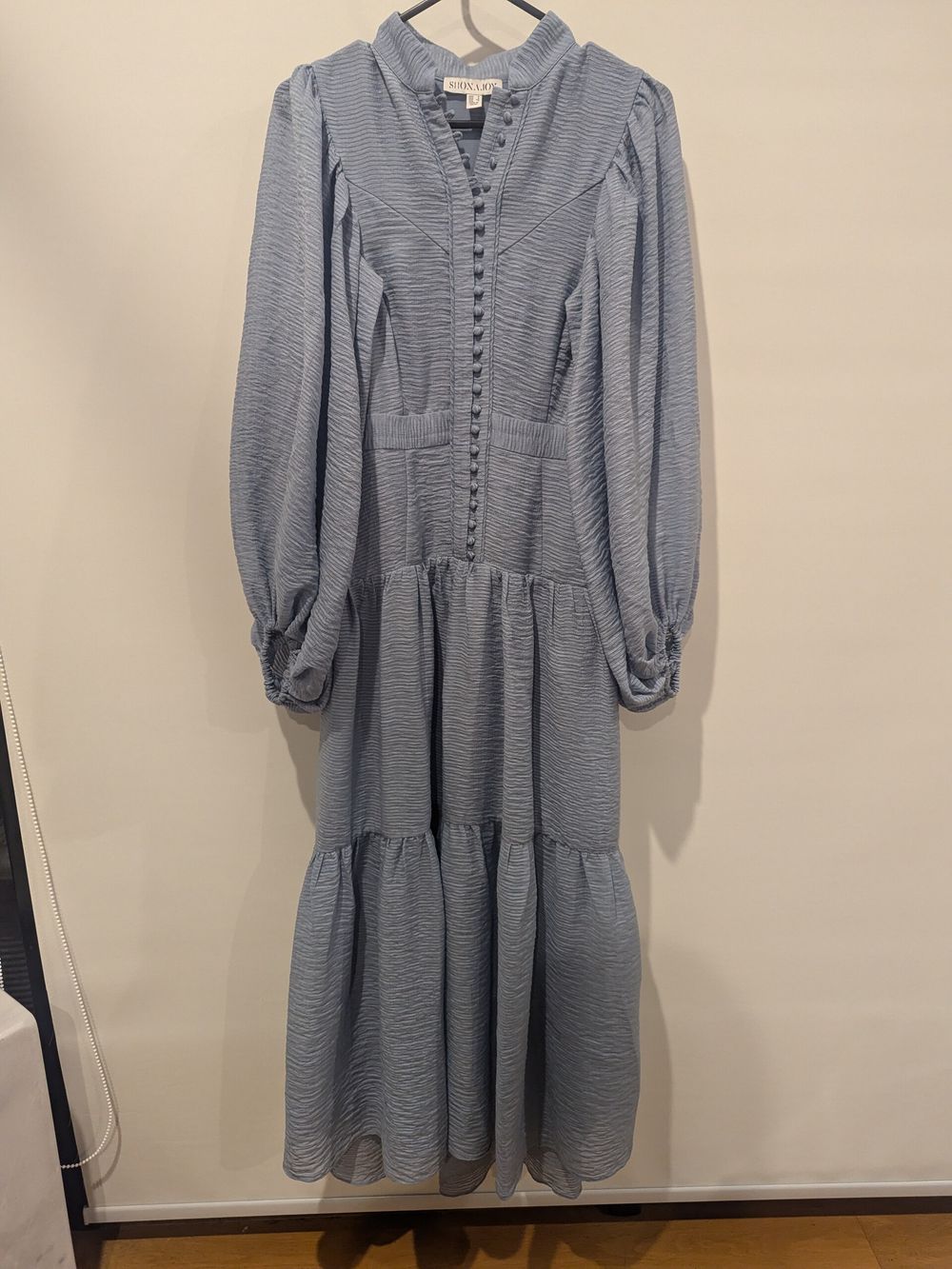 charlotte high neck midi dress blue smoke