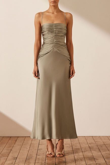 Shona Joy Ruched Bodice Midi Dress - Eucalyptus - Size 10