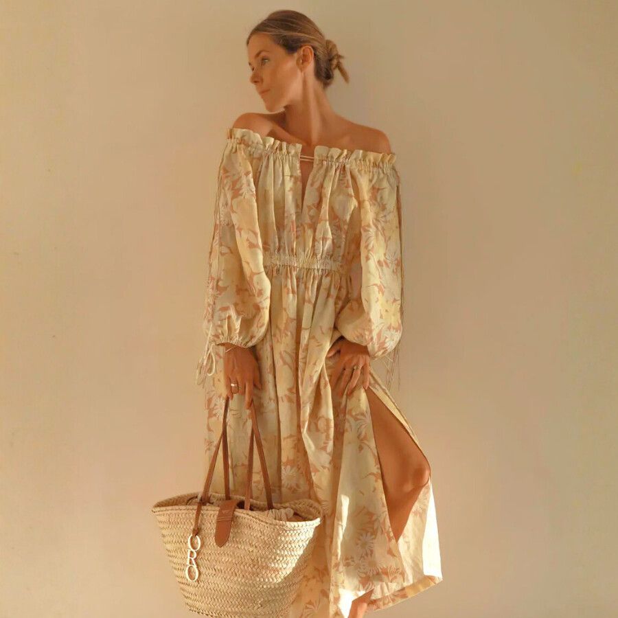 knee length dresses for ladies Oroton Contrast 3D Flower Linen Mini Dress main image 1