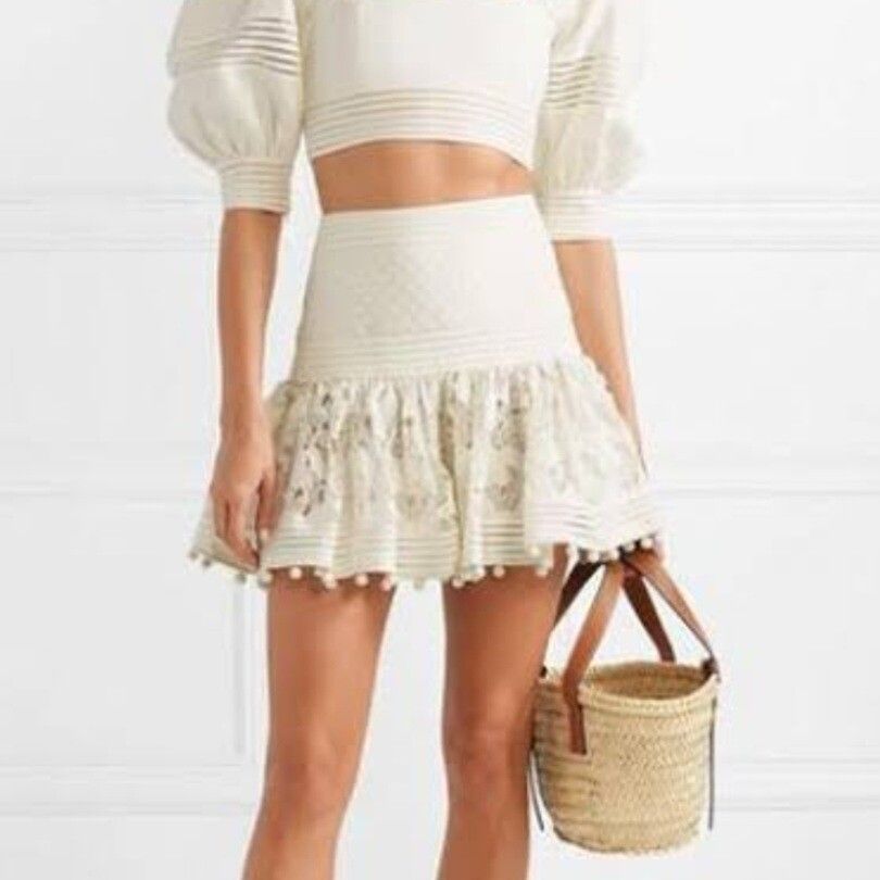 Zimmermann Corsage Embellished Mini Pom PomSkirt