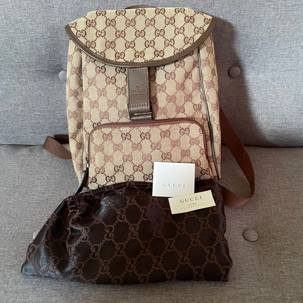 Gucci Beige Brown Monogram Backpack