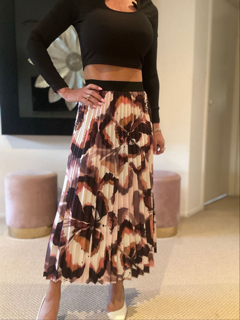 Floral Pleated Midi Skirt