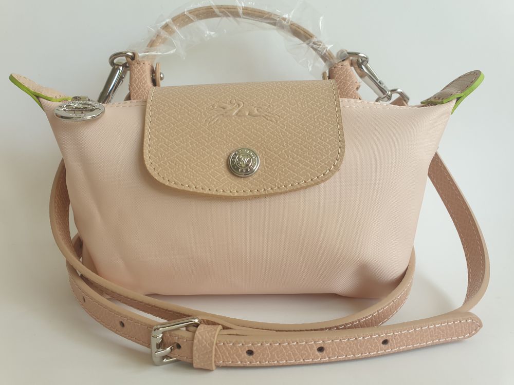 Longchamp Mini Pouch with handle in Fleur Pink + Crossbody Long Strap
