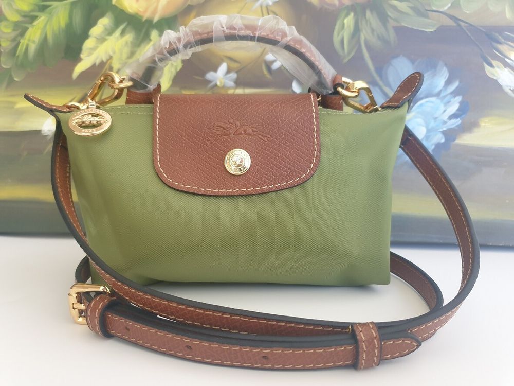 Longchamp Le Pliage Original Mini Pouch with Handle Lichen Green + Crossbody Long Strap