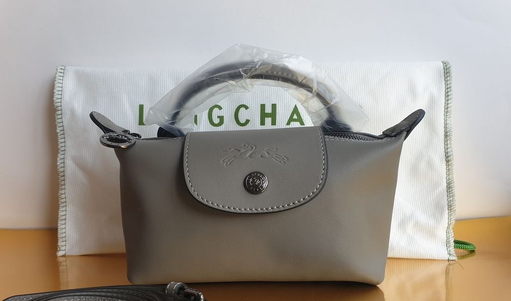 Longchamp Le Pliage Grey Turtledove XS Pouch Bag Cowhide Leather