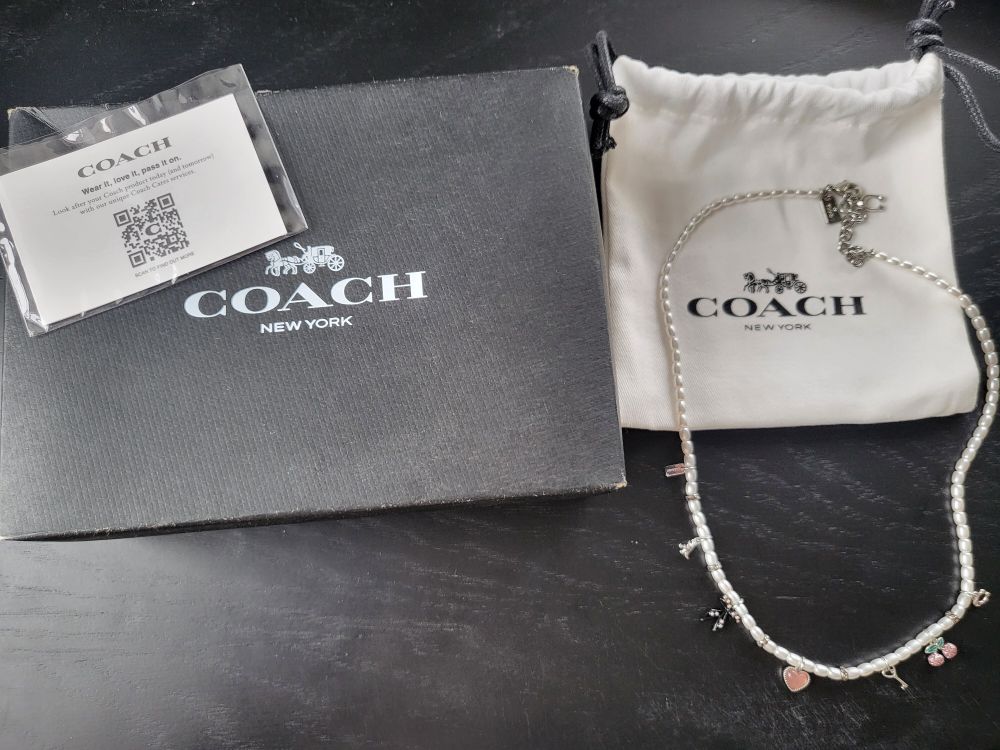 Coach Mini Bow Charms Pearl Multi Necklace