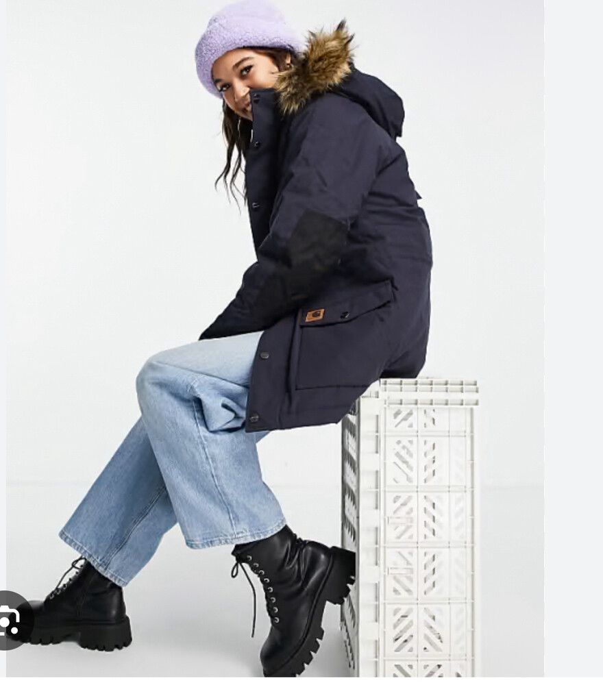 Carhartt Navy Faux Fur Hooded Coat