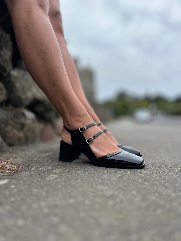 Black Patent Double Strap Heels – Size EU38 & E40