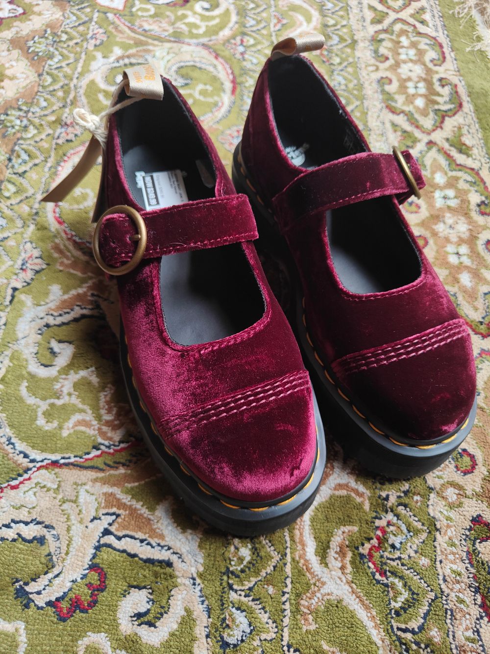 Dr. Martens Red Velvet Platform Shoes