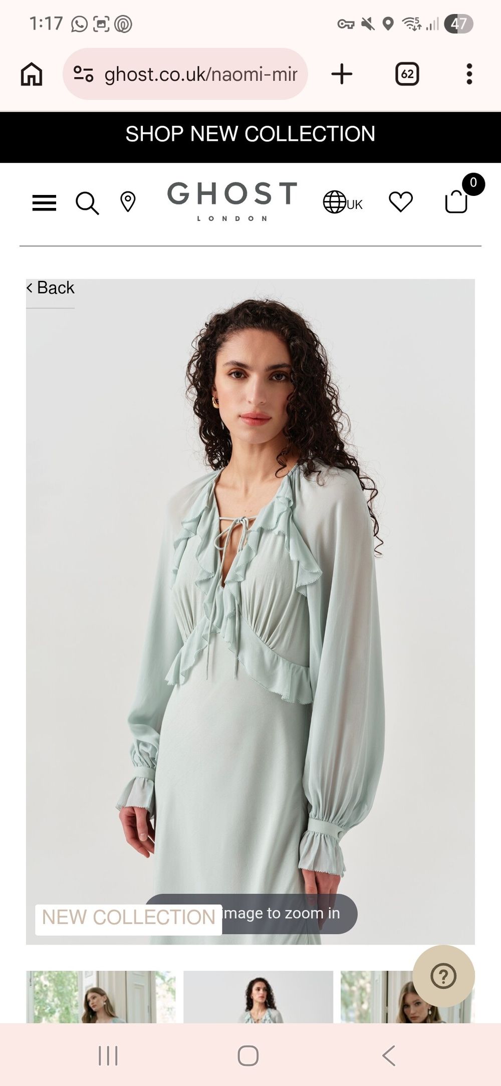 Ghost Naomi Long Sleeve Frill Midi Dress