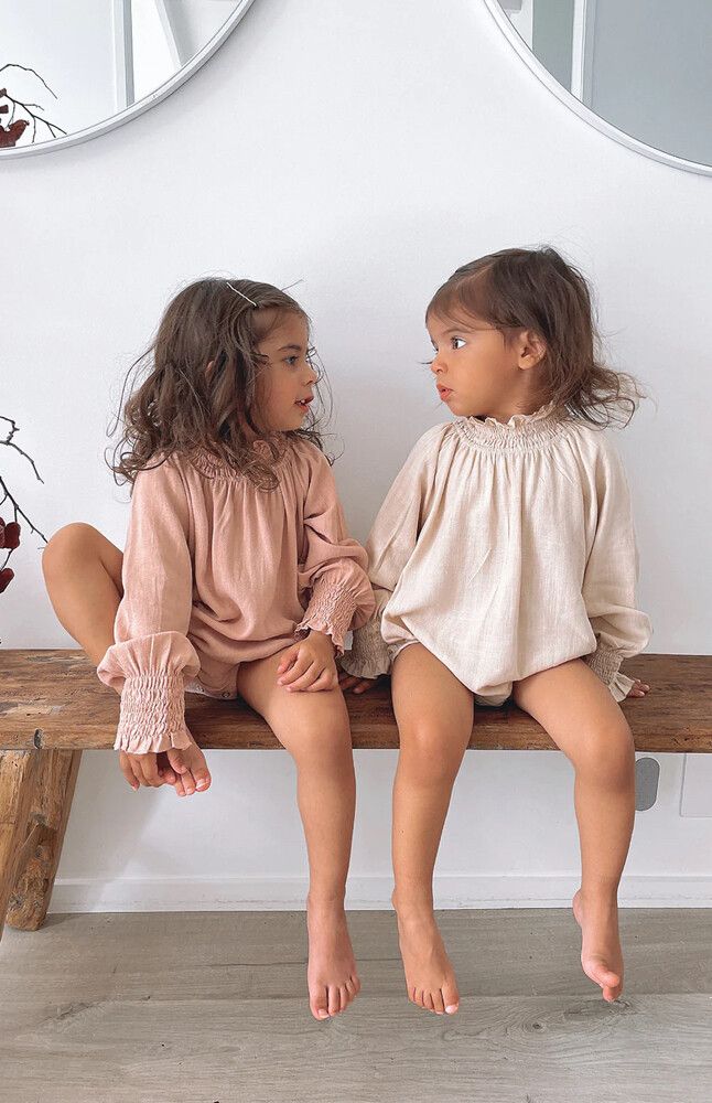 Linen Blend Romper - Girls
