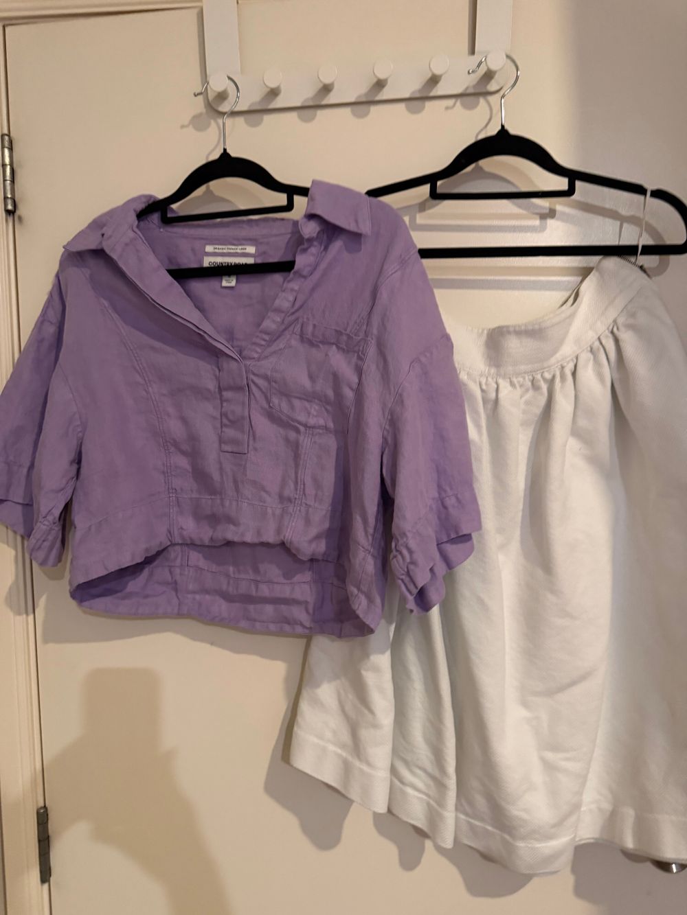 Country Road Purple Linen Top And White Skirt Set