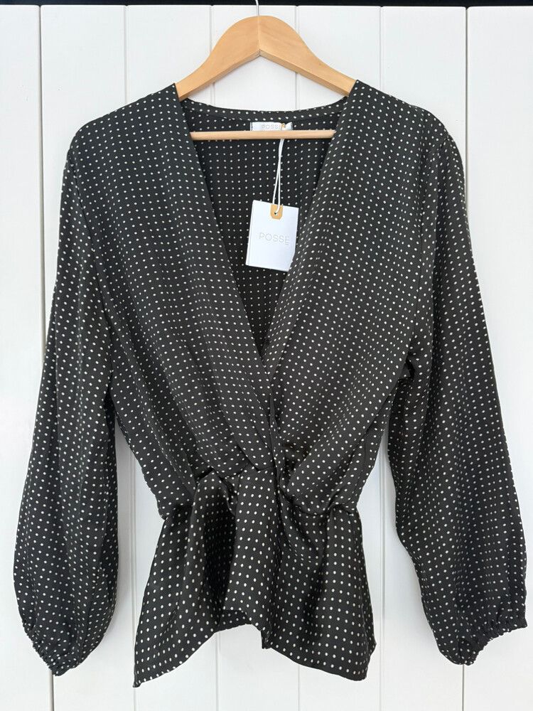 Posse Nadia Black Polka Dot Silk Top / Shirt